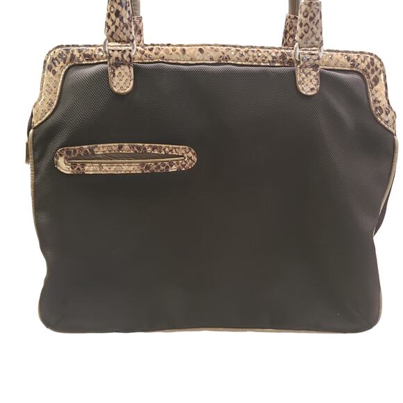 Womens Brighton Handbag Faux Python Trim Shoulder Bag Black Snakeskin Purse - Picture 12 of 16